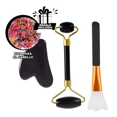 MASAJEADOR RYBIU FACIAL BE32364 PIEDRA JADE COLOR NEGRO + LIGAS REGALO
