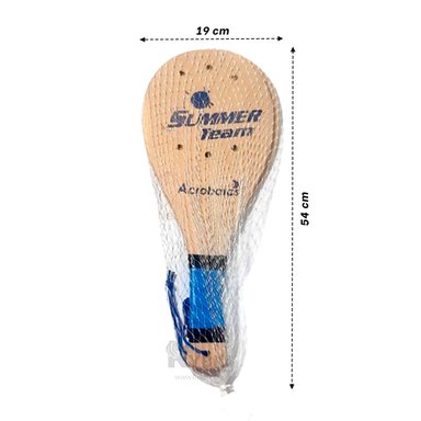 JUEGO PLAYA TENIS RYBIU MADERA ADULTO CON PELOTA BEIGE + LIGAS REGALO
