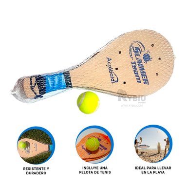 PALETAS TENIS RYBIU MADERA ARTICULO DEPORTE BEIGE + BANDERITAS ADHESIVAS