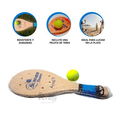 PALETAS TENIS RYBIU MADERA ARTICULO DEPORTE BEIGE + BANDERITAS ADHESIVAS - 3