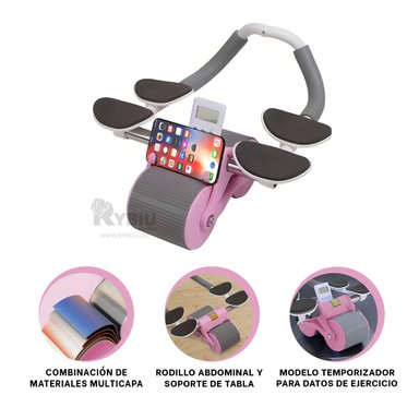 RUEDA ABDOMINAL RYBIU DE30173 ARO REDONDO GIMNASIO ROSADO + LIGAS REGALO