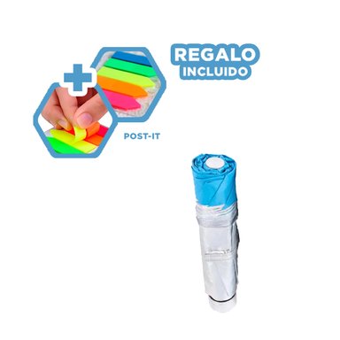 SOMBRILLA RYBIU VE30207 PARASOL BOLSILLO CHICO + BANDERITAS ADHESIVAS CELESTE
