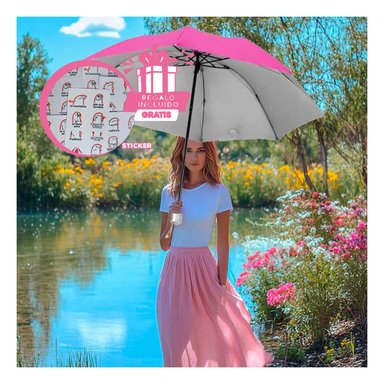 PARAGUAS RYBIU VE30206 COMODO LLEVAR + REGALO STICKERS ROSADO