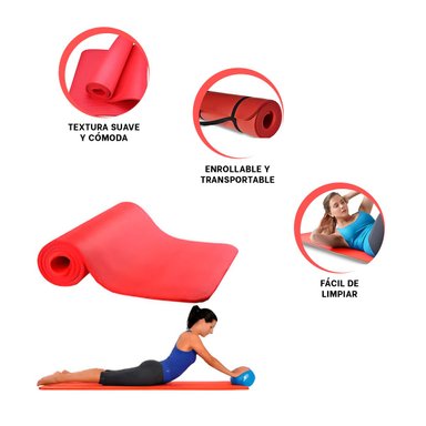 MAT RYBIU DE30609 10MM VERSATIL YOGA ROJO + LIGAS REGALO