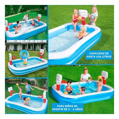 EQUIPO RESISTENTE INFLABLE DE BALONCESTO PARA PISCINA CON ARO Y PELOTA BESTWAY Y+POST IT - 1