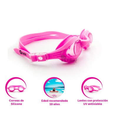 GAFAS NATACION RYBIU MG-FD590 ROSADO PRACTICAS + BANDERITAS ADHESIVAS