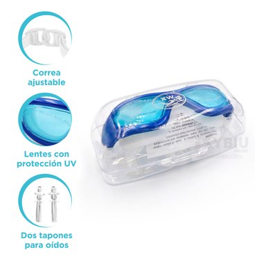 GAFAS NATACION RYBIU MG-FD921 CELESTE PRACTICAS + BANDERITAS ADHESIVAS