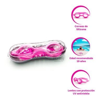 GAFAS NATACION RYBIU MG-FD590 ROSADO RESISTENTES + REGALO LIGAS PEINAR