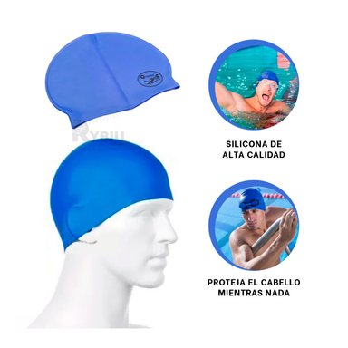 GORRO NATACIÓN RYBIU MG-SC-4602 AZUL + REGALO LIGAS PEINAR
