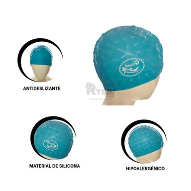 GORRO CABEZA NATACIÓN RYBIU MG-SC-4602 CELESTE + BANDERITAS ADHESIVAS