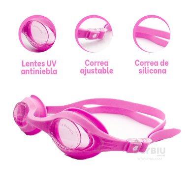 GAFAS NATACIÓN RYBIU MG-1600 TRANSLUCIDAS ROSADO + ENVOLTORIO REGALO