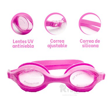 GAFAS NATACIÓN RYBIU MG-1600 PROTECTORES NIÑOS ROSADO + GIFT MINIAGENDA