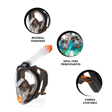 CARETA NATACIÓN RYBIU MG-BHC01-F CORREA AJUSTABLE NEGRO + BANDERITAS ADHESIVAS