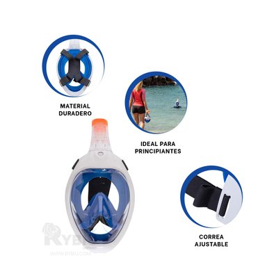 CARETA BUCEO RYBIU MG-BHC01-F RESISTENTE AZUL + REGALO LIGAS PEINAR