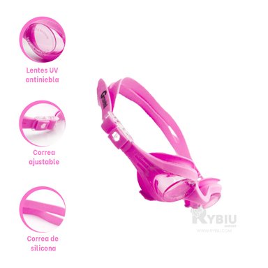LENTES NATACIÓN RYBIU MG-F268A PRACTICOS ROSADO + BANDERITAS ADHESIVAS