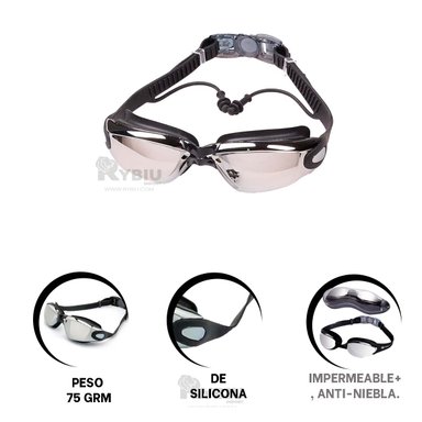 GAFAS NATACIÓN RYBIU MG-HN72A PRACTICAS NEGRO + BANDERITAS ADHESIVAS