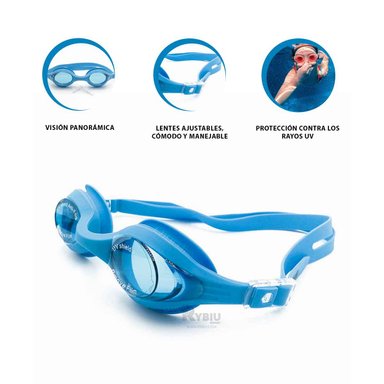 GAFAS NATACION RYBIU MG-F268A CELESTE PRACTICAS + BANDERITAS ADHESIVAS