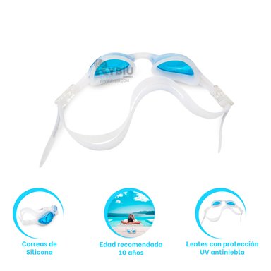 GAFAS NATACION RYBIU MG-FD590 CELESTE PRACTICAS + BANDERITAS ADHESIVAS
