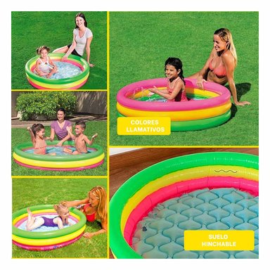 PISCINA INFANTIL PARA VERANO ARCOIRIS 1.02 X 25 CM CON COLORES VIVOS Y+LIGAS REGALO - 5