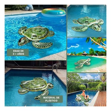 FLOTANTE INFLABLE TORTUGA 150 X 127 CM COLORIDO PARA NIÑOS Y+LIGAS REGALO - 5