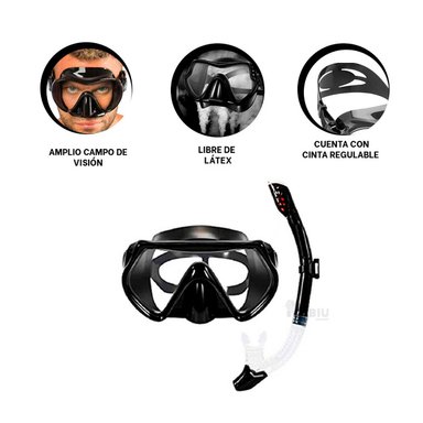 EQUIPO NATACIÓN RYBIU M-15265/S145 CON GAFAS CALIDAD NEGRO + ENVOLTORIO REGALO