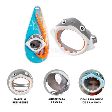 KIT NATACIÓN RYBIU 55944 RESISTENTE DISEÑO TIBURON + ENVOLTORIO REGALO