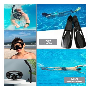 SET ACCESORIOS PISCINAS RYBIU W-SK101M NEGRO DURADERO BUCEO TALLA M + POST-IT ADHESIVOS