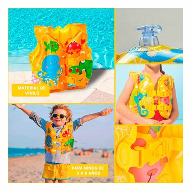 CHALECO INFLABLE PARA PEQUEÑAS EN AMARILLO Y+PAPEL DE REGALO - 3