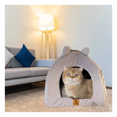 CAMA PERROS GATOS MA29091 ESPACIOSO DISEÑO IGLU PLOMO RYBIU + PAPEL REGALO