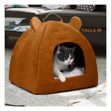 CAMA PERROS GATOS MA29097 ACOLCHONADA FORMA IGLU TALLA M MARRON RYBIU