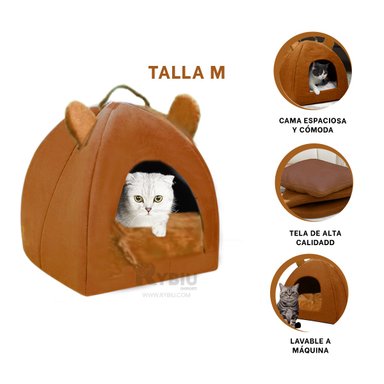 CASITA PERROS GATOS MA29097 LAVABLE TALLA M MARRON RYBIU + BANDERITAS ADHESIVAS
