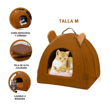 COLCHON PERROS GATOS MA29097 ESPACIOSO COMODO IGLU MARRON RYBIU + STICKERS