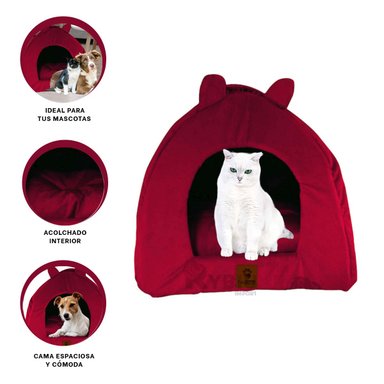 CAMA PERROS GATOS IGLU TALLA M GUINDA RYBIU + POST-IT ADHESIVOS