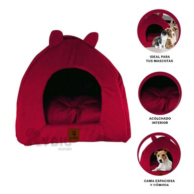 CAMA PERROS GATOS IGLU MASCOTA TALLA M GUINDA RYBIU + BANDERITAS ADHESIVAS