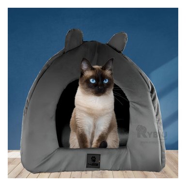 CAMA PERROS GATOS MA29096 ACOLCHONADA FORMA IGLU TALLA M NEGRO RYBIU