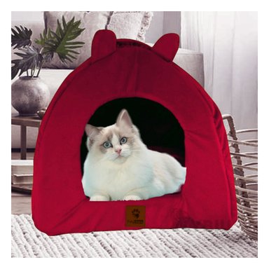 CAMA PERROS GATOS ACOLCHONADA FORMA IGLU TALLA M GUINDA RYBIU