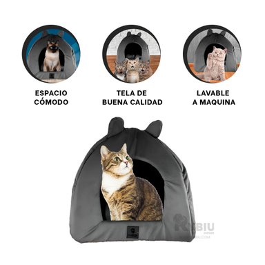 COLCHON PERROS GATOS MA29096 ESPACIOSO COMODO IGLU NEGRO RYBIU + STICKERS