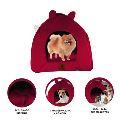 COLCHON PERROS GATOS COMPACTO MASCOTA TALLA M GUINDA RYBIU + STICKERS