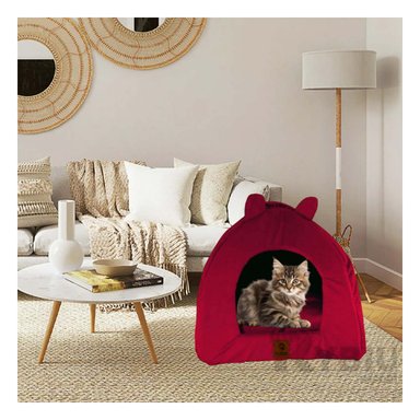 CAMA PERROS GATOS MASCOTA IGLU TALLA M GUINDA RYBIU + PAPEL REGALO