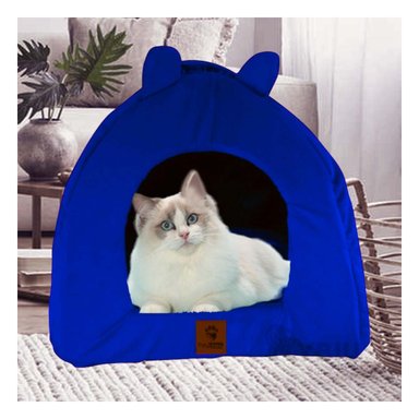CAMA PERROS GATOS MA29100 ACOLCHONADA FORMA IGLU TALLA M AZUL REY RYBIU