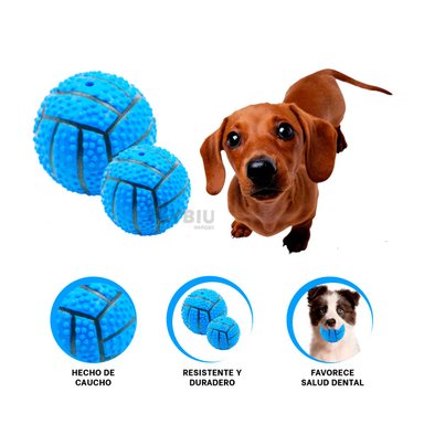 JUGUETE PERROS RYBIU PELOTA CON RAYAS AZUL + STICKERS