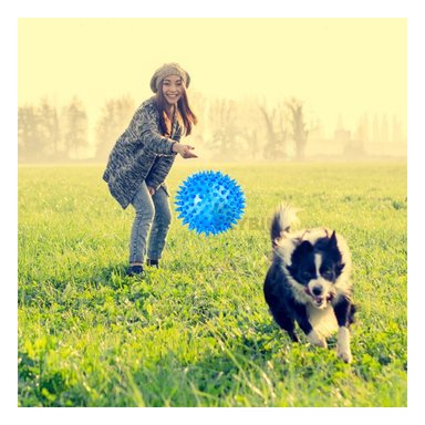 SET PERROS Y GATOS RYBIU DURADERO PELOTITAS LED EN CELESTE + PAPEL REGALO