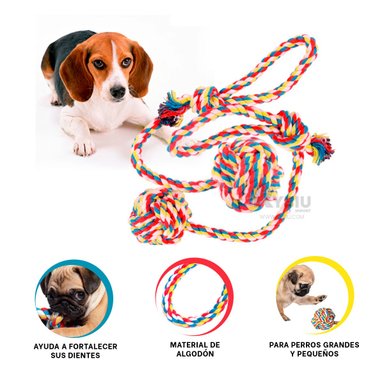 SOGA ALGODÓN PERRO RYBIU CON PELOTA EN MULTICOLOR + POST-IT ADHESIVOS