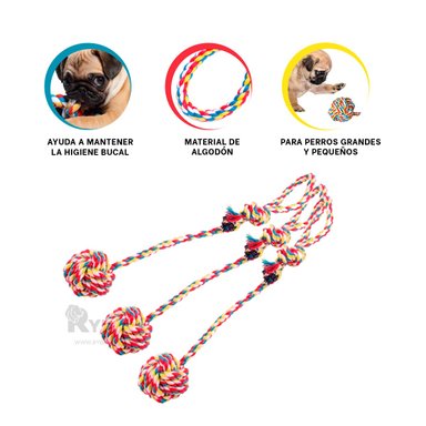 PELOTA ALGODÓN PERROS RYBIU CON SOGA Y AGARRADERA DURARERO MULTICOLOR + AGENDITA