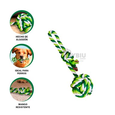 SOGA ALGODÓN PERROS RYBIU MAS PELOTAS EN COLORACION VERDE + BANDERITAS ADHESIVAS