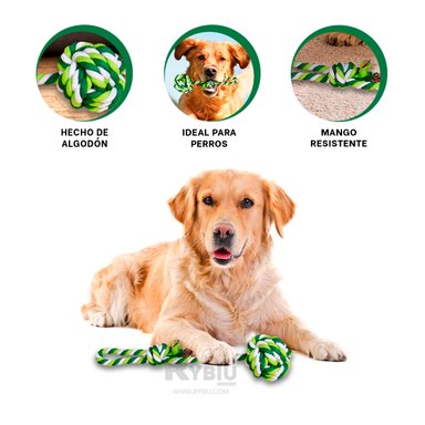 PELOTA ALGODÓN PERROS RYBIU CON SOGA Y AGARRADERA RESISTENTE VERDE + AGENDITA