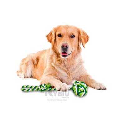 PELOTA ALGODÓN PERROS RYBIU DIVERTIDO CON SOGA COLORACION VERDE + STICKERS
