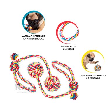 PELOTA ALGODÓN MASCOTA RYBIU RECREATIVO MULTICOLOR + STICKERS