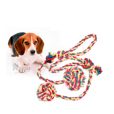 PELOTA ALGODÓN PERROS RYBIU DIVERTIDO CON SOGA COLORACION MULTICOLOR + STICKERS