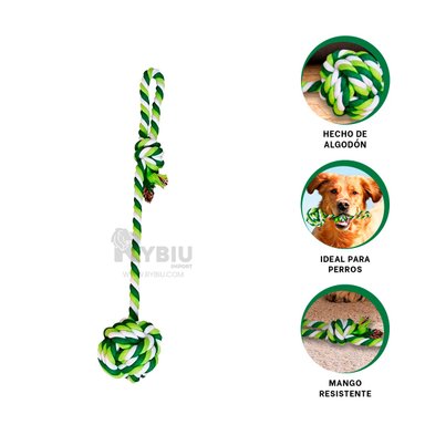 SOGA ALGODÓN PERRO RYBIU CON PELOTA VERDE + POST-IT ADHESIVOS